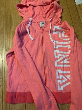 PINK bright pink Zip-Up Hoodie with White Logo